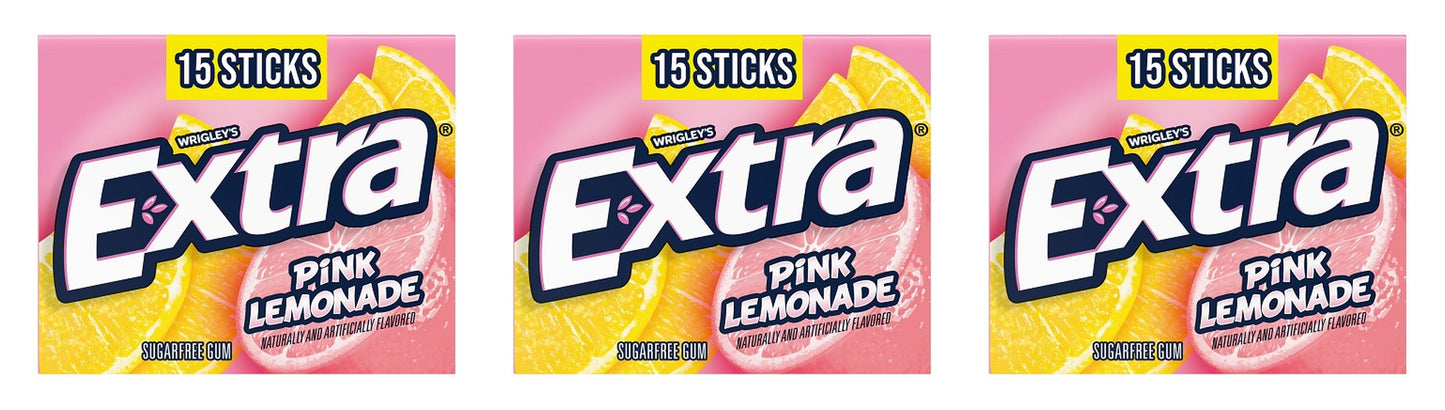 Extra Pink Lemonade Sugar-Free Gum Party Packs 15-Stick — 3-Pack