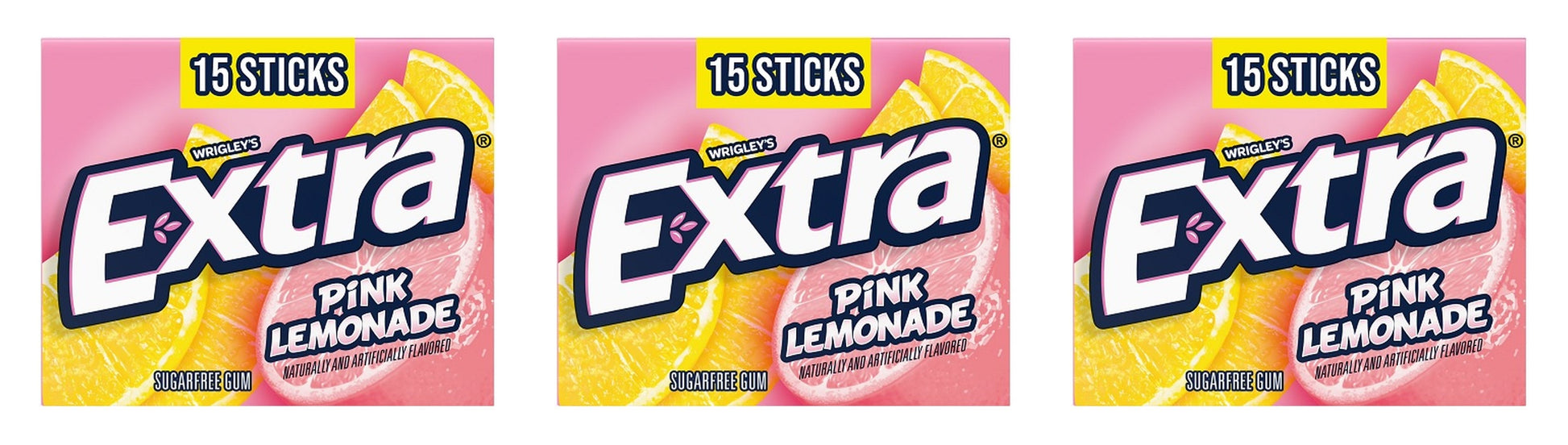 Extra Pink Lemonade Sugar-Free Gum Party Packs 15-Stick — 3-Pack