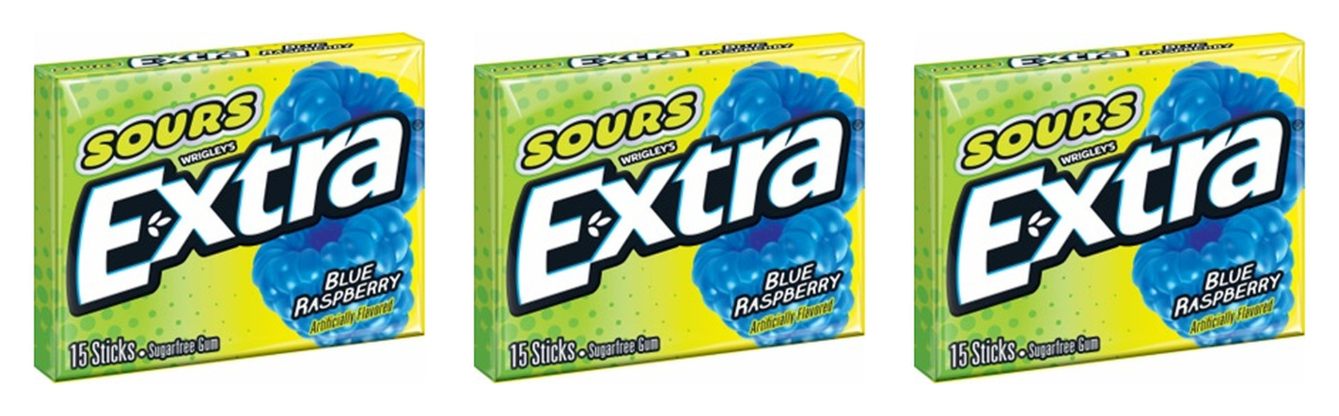 Extra Sour Blue Raspberry Sugar-Free Gum Party Packs 15-Stick — 3-Pack