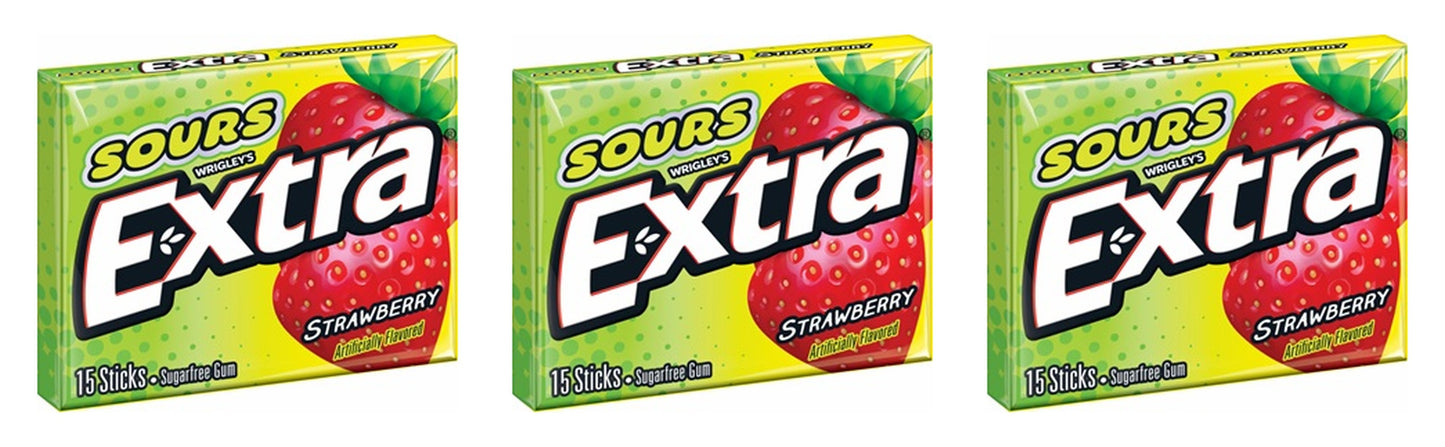 Extra Sour Strawberry Sugar-Free Gum Party Packs 15-Stick — 3-Pack