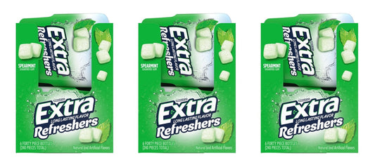 Extra Refreshers Spearmint Sugar-Free Gum 40-Piece Bottle — 3-Pack