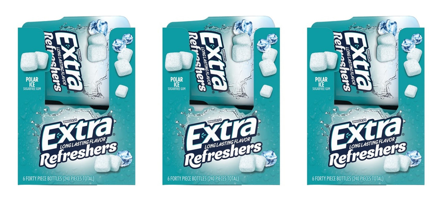 Extra Refreshers Polar Ice Sugar-Free Gum 40-Piece Bottle — 3-Pack