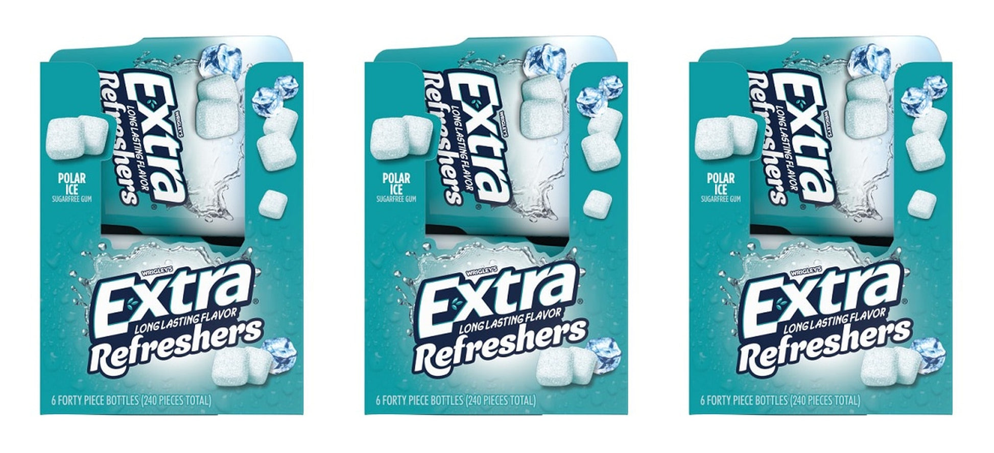 Extra Refreshers Polar Ice Sugar-Free Gum 40-Piece Bottle — 3-Pack