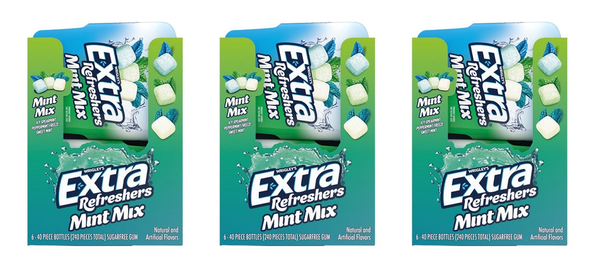 Extra Refreshers Mint Mix Sugar-Free Gum 40-Piece Bottle — 3-Pack