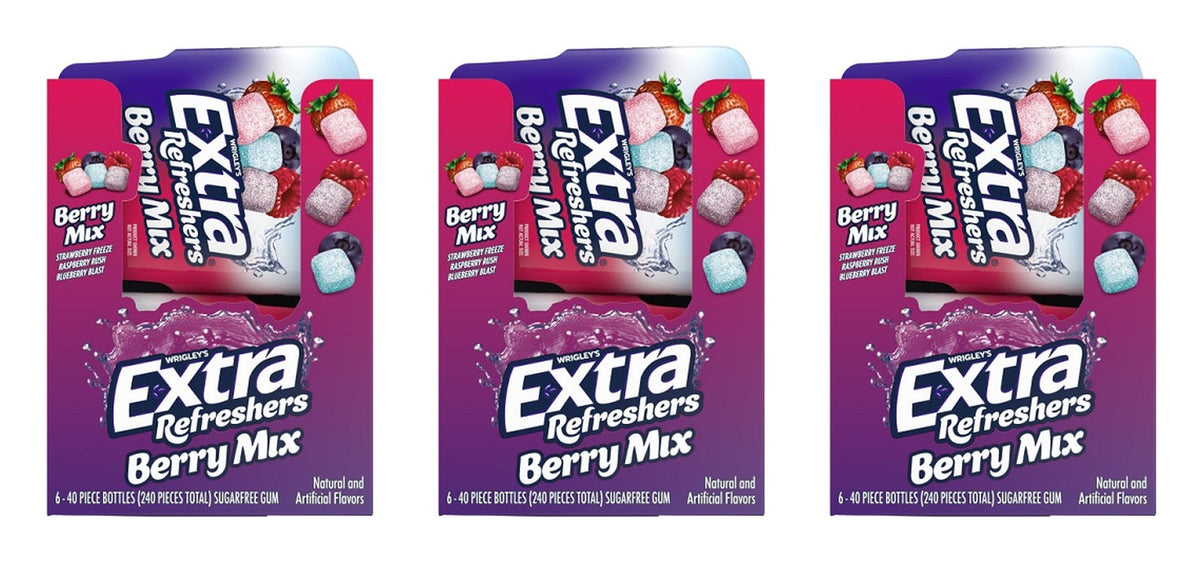 Extra Refreshers Berry Mix Sugar-Free Gum 40-Piece Bottle — 3-Pack