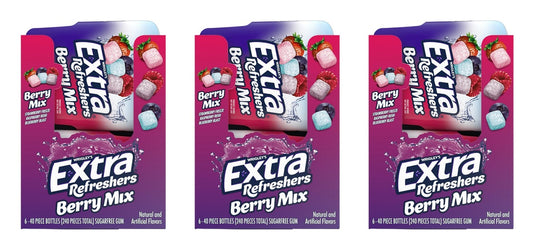 Extra Refreshers Berry Mix Sugar-Free Gum 40-Piece Bottle — 3-Pack
