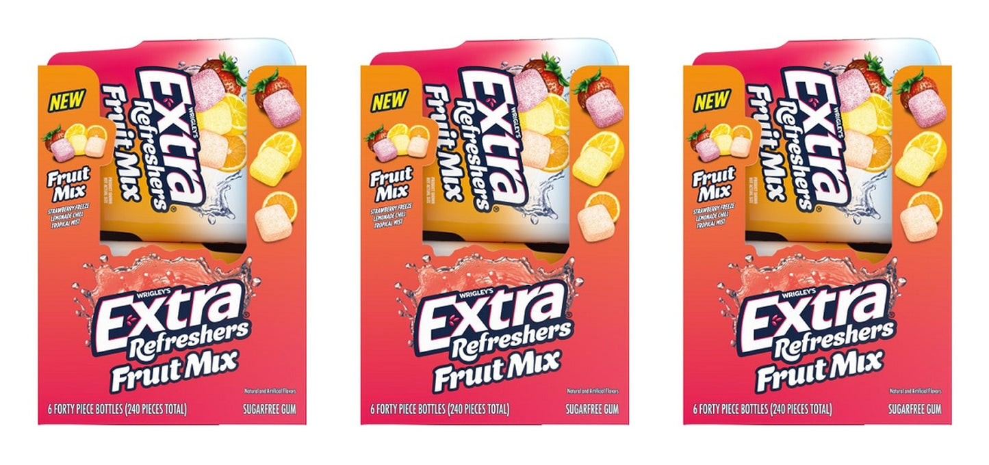 Extra Refreshers Fruit Mix Sugar-Free Gum 40-Piece Bottle — 3-Pack