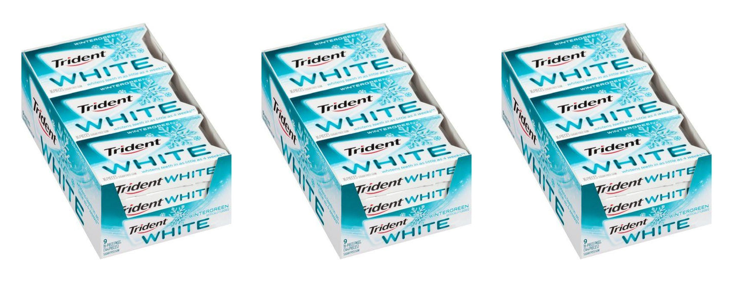 Trident White Wintergreen Sugar-Free Gum 16pc Packs — 3-Pack