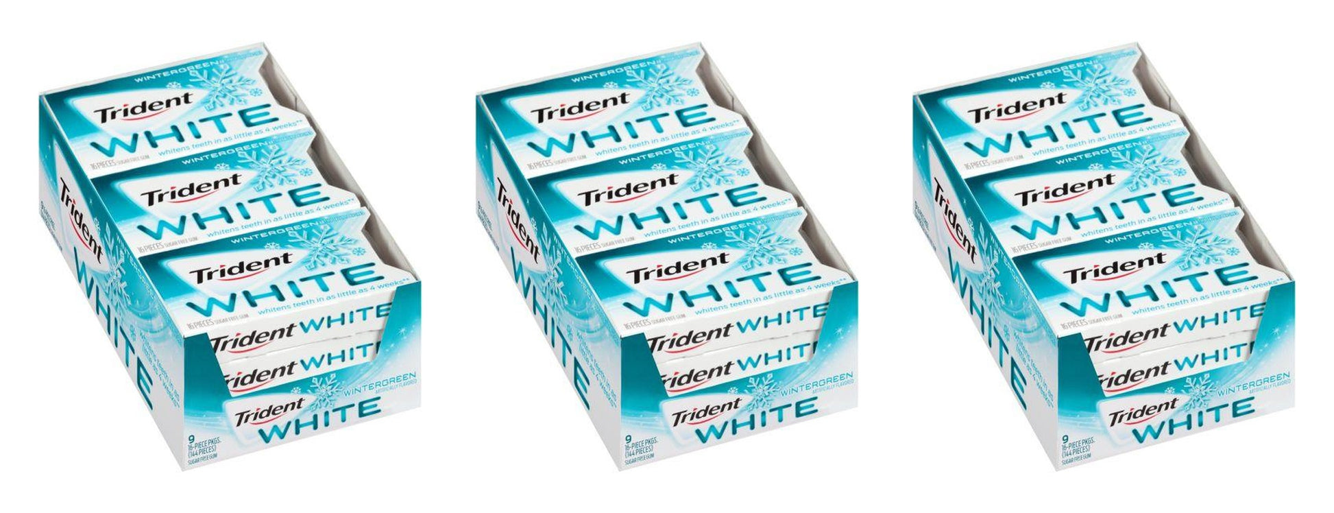 Trident White Wintergreen Sugar-Free Gum 16pc Packs — 3-Pack