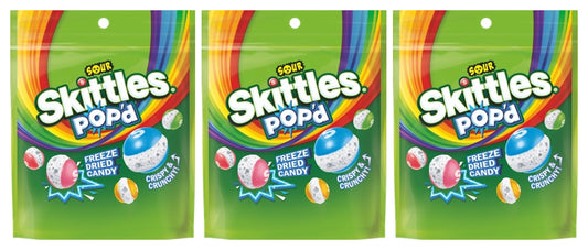 Skittles POP'd Sour Freeze Dried Candy 5.5oz Pouches — 3-Pack