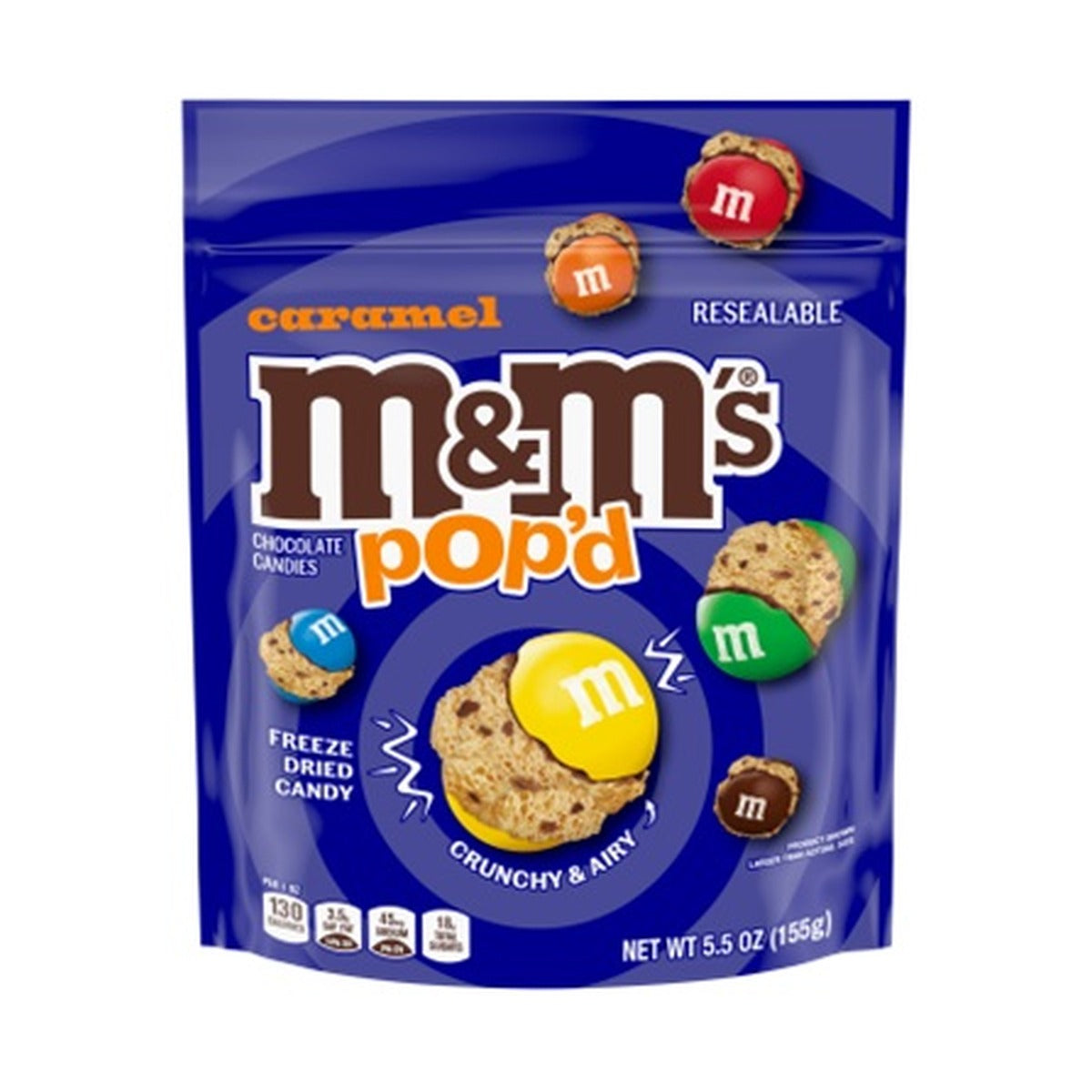 M&M's POP'd Caramel Freeze Dried Candy 5.5oz Pouches pack