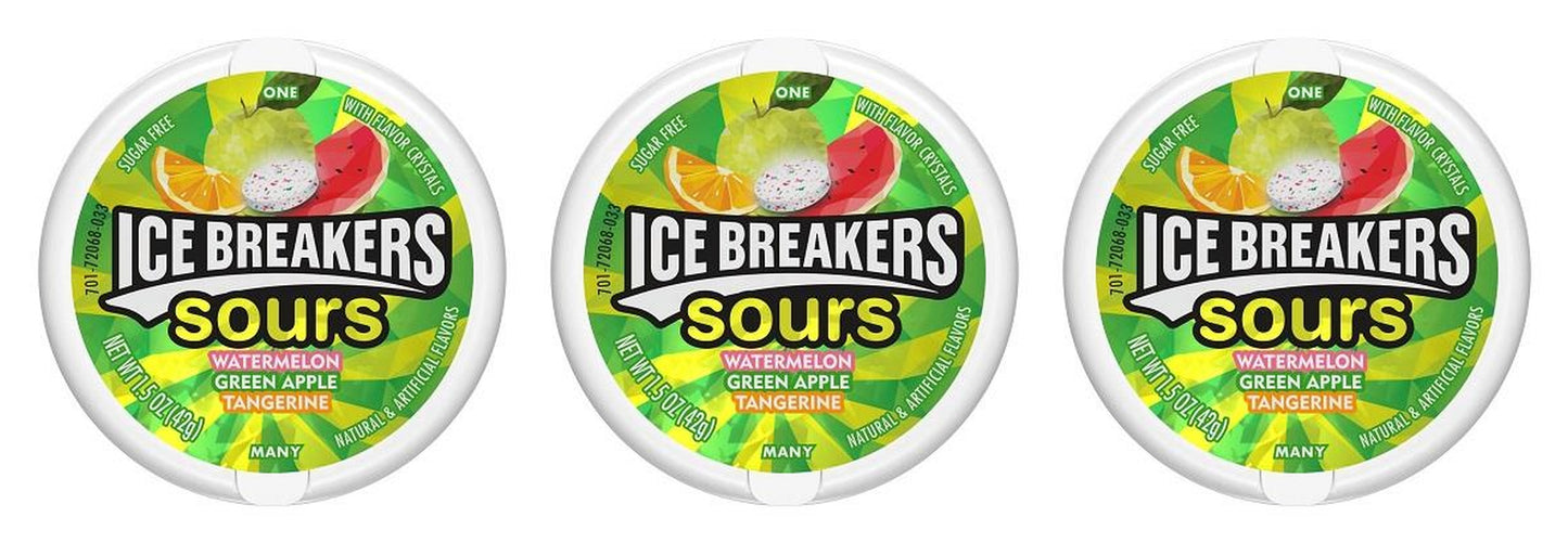 Ice Breakers Sours Sour Fruit Sugar-Free Mints 1.5oz Tins — 3-Pack