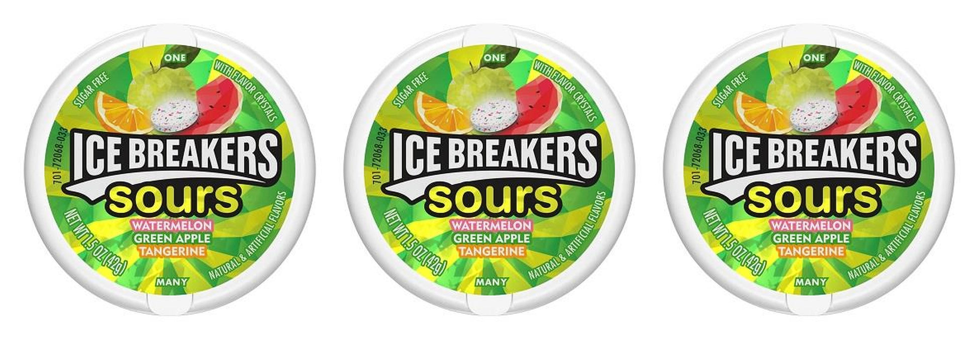 Ice Breakers Sours Sour Fruit Sugar-Free Mints 1.5oz Tins — 3-Pack