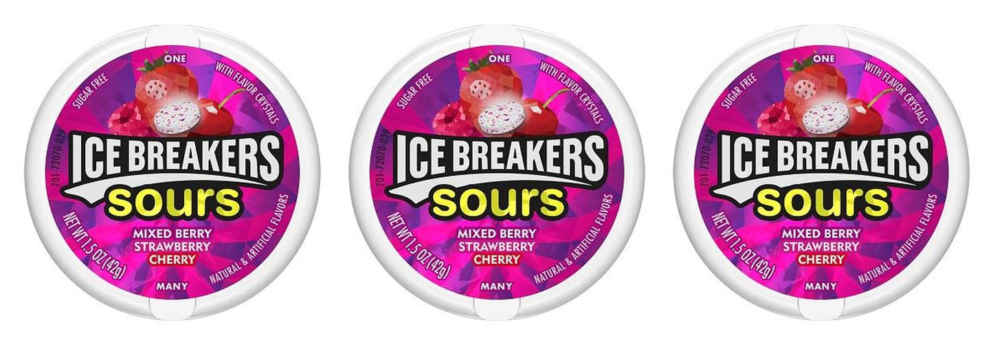 Ice Breakers Sours Berry Sugar-Free Mints 1.5oz Tins — 3-Pack