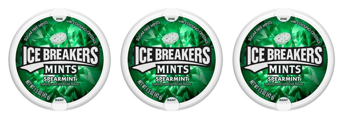 Ice Breakers Spearmint Sugar-Free Mints 1.5oz Tins — 3-Pack