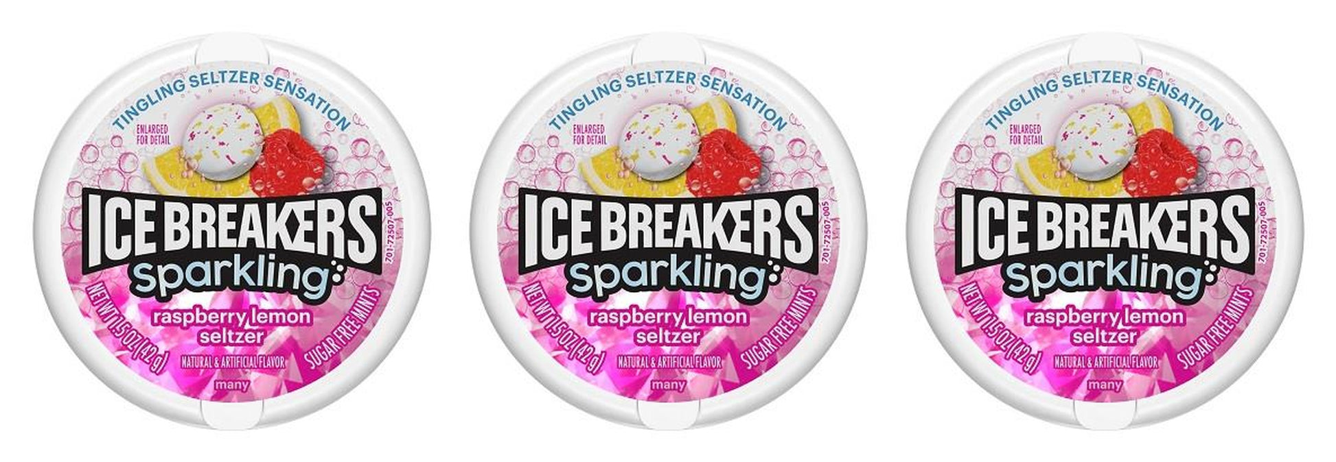 Ice Breakers Sparkling Raspberry Lemon Seltzer Sugar-Free Mints 1.5oz Tins — 3-Pack