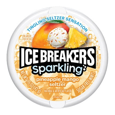 Ice Breakers Sparkling Pineapple Mango Seltzer Sugar-Free Mints 1.5oz Tins — pack