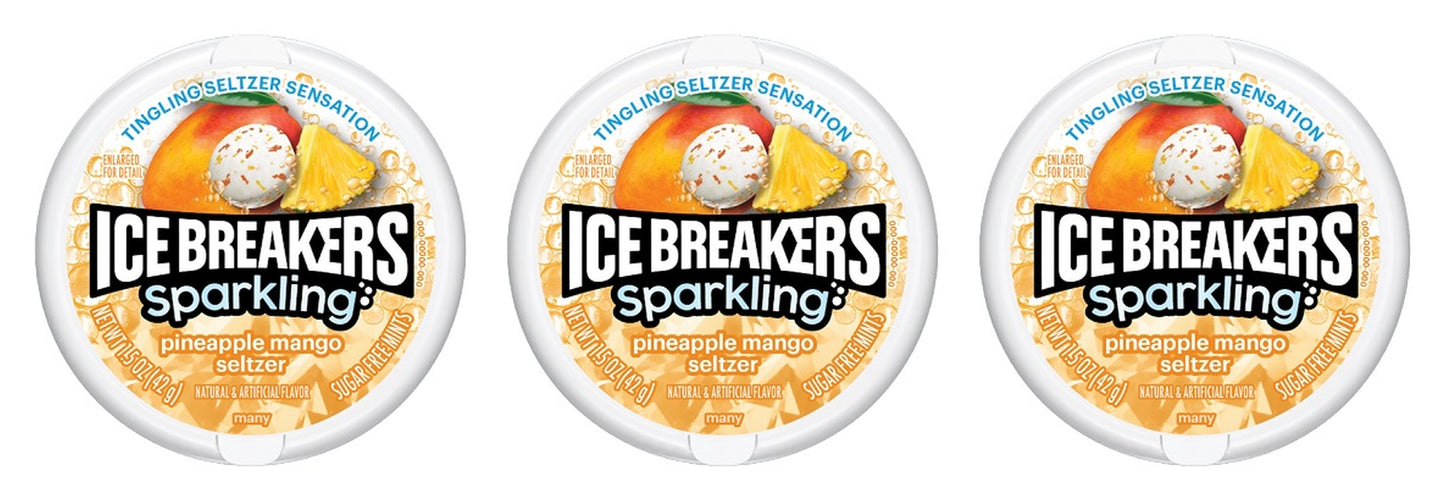 Ice Breakers Sparkling Pineapple Mango Seltzer Sugar-Free Mints 1.5oz Tins — 3-Pack