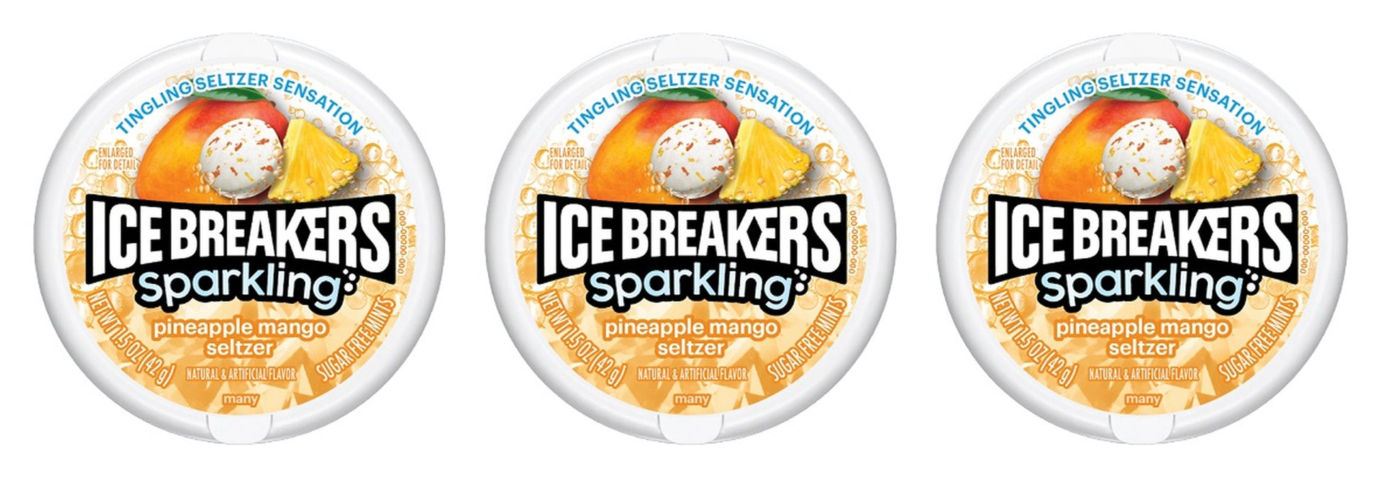 Ice Breakers Sparkling Pineapple Mango Seltzer Sugar-Free Mints 1.5oz Tins — 3-Pack