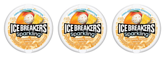 Ice Breakers Sparkling Pineapple Mango Seltzer Sugar-Free Mints 1.5oz Tins — 3-Pack
