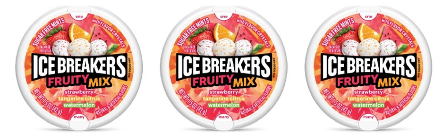 Ice Breakers Fruity Mix Sugar-Free Mints 1.5oz Tins — 3-Pack