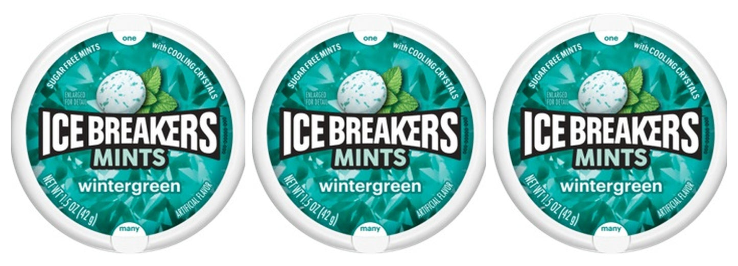 Ice Breakers Wintergreen Sugar-Free Mints 1.5oz Tins — 3-Pack