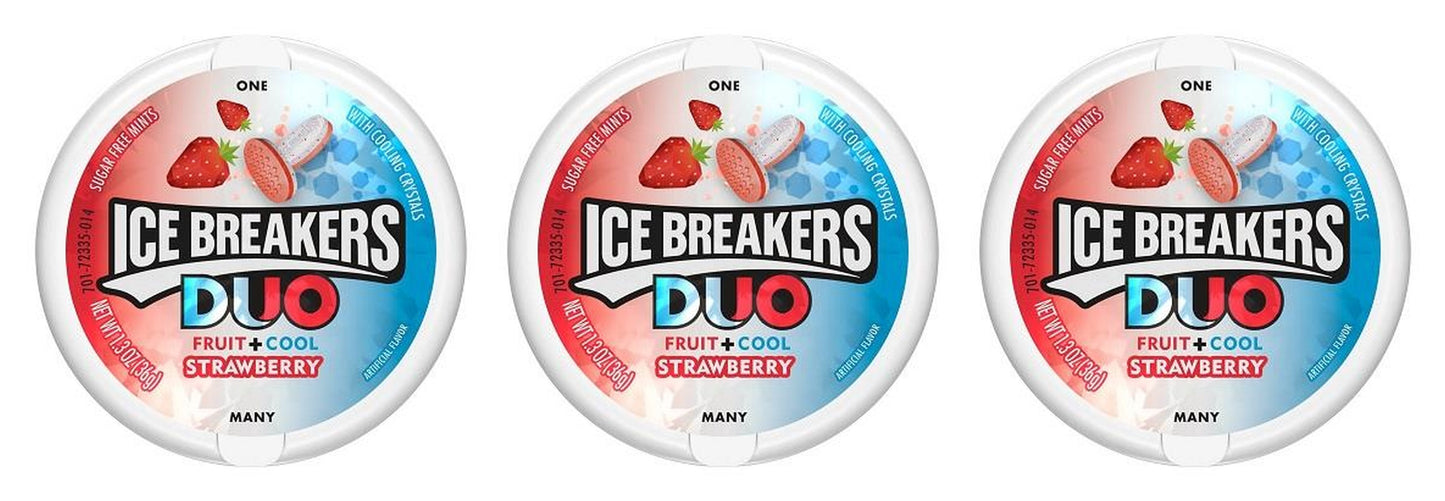 Ice Breakers Duo Strawberry Sugar-Free Mints 1.3oz Tins — 3-Pack