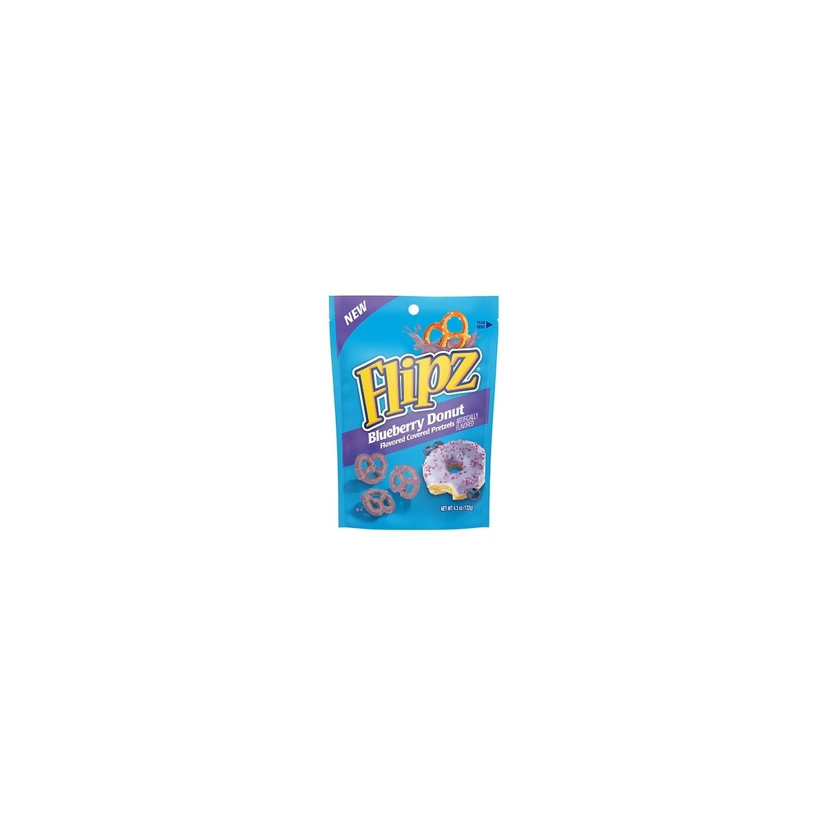 Flipz Blueberry Donut Covered Pretzels 4.3oz pack — full package