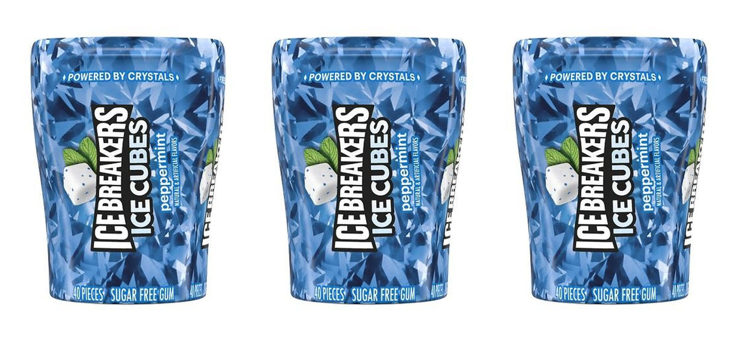 Ice Breakers Ice Cubes Peppermint Sugar-Free Gum 3.24oz Bottles (4-Count Box) — 3-Pack