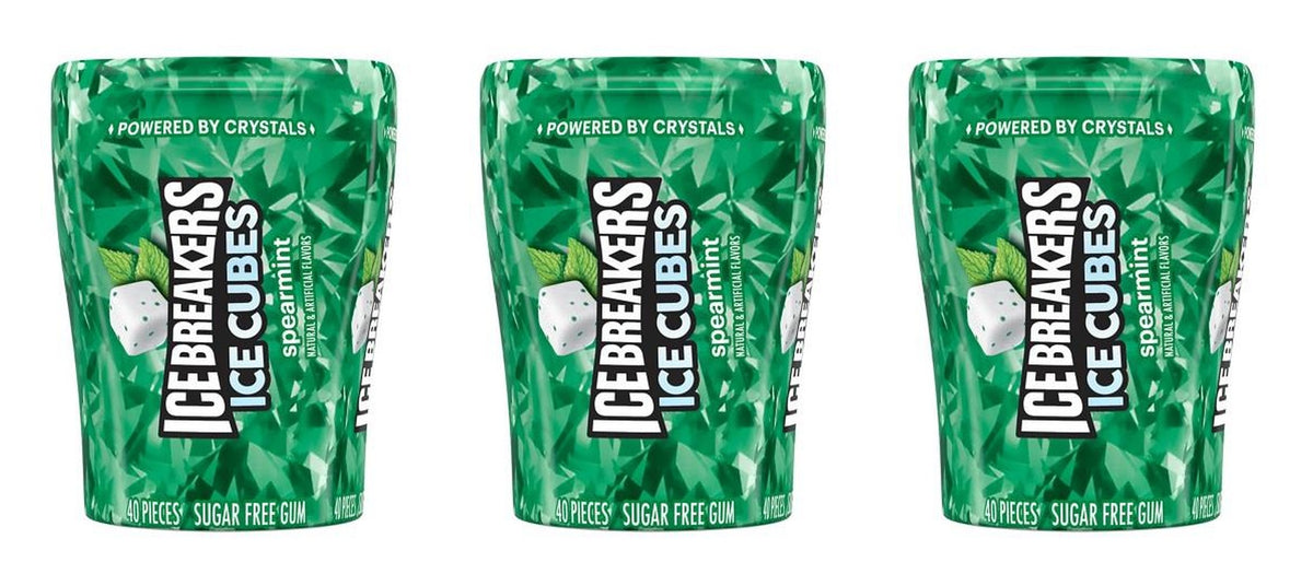 Ice Breakers Ice Cubes Spearmint Sugar-Free Gum 3.24oz Bottles (4-Count Box) — 3-Pack