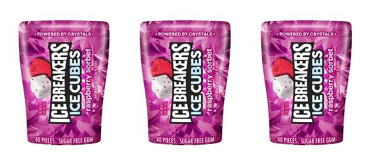 Ice Breakers Ice Cubes Raspberry Sorbet Sugar-Free Gum 3.24oz Bottles — 3-Pack