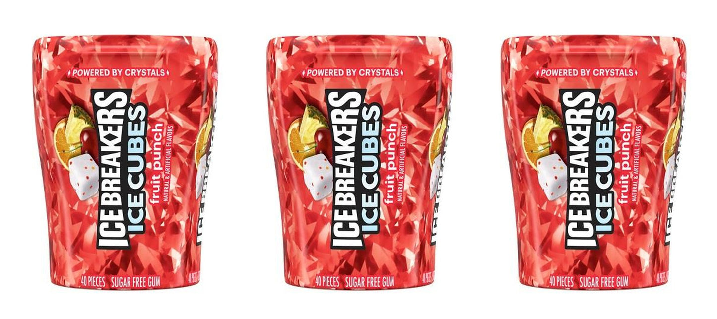 Ice Breakers Ice Cubes Fruit Punch Sugar-Free Gum 3.24oz Bottles — 3-Pack