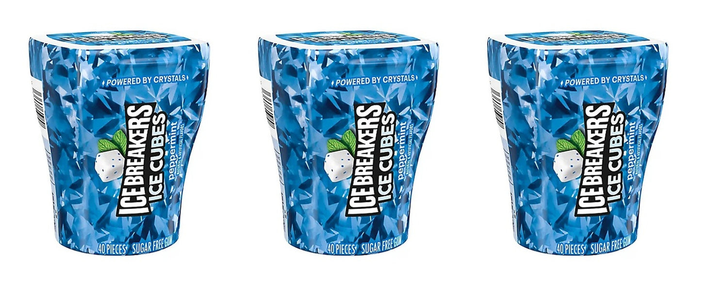 Ice Breakers Ice Cubes Peppermint Sugar-Free Gum 3.24oz Bottles — 3-Pack