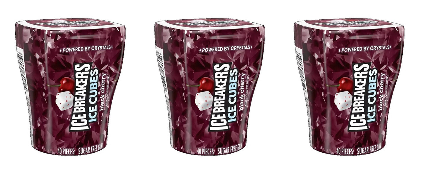 Ice Breakers Ice Cubes Black Cherry Sugar-Free Gum 3.24oz Bottles — 3-Pack