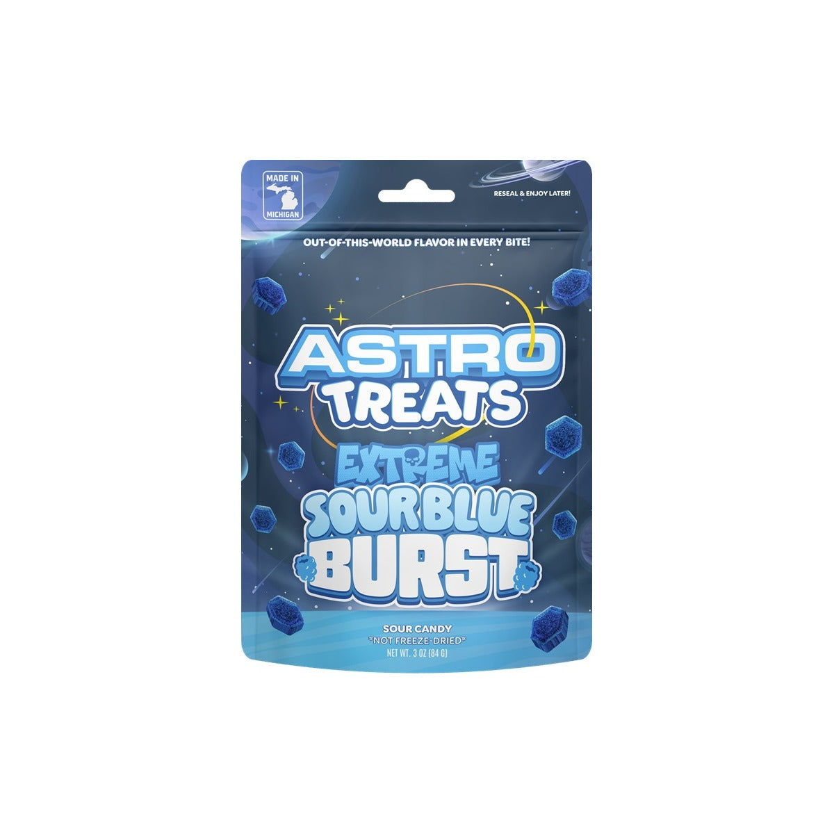 Astro Treats Extreme Sour Blue Burst 3oz pack — full package