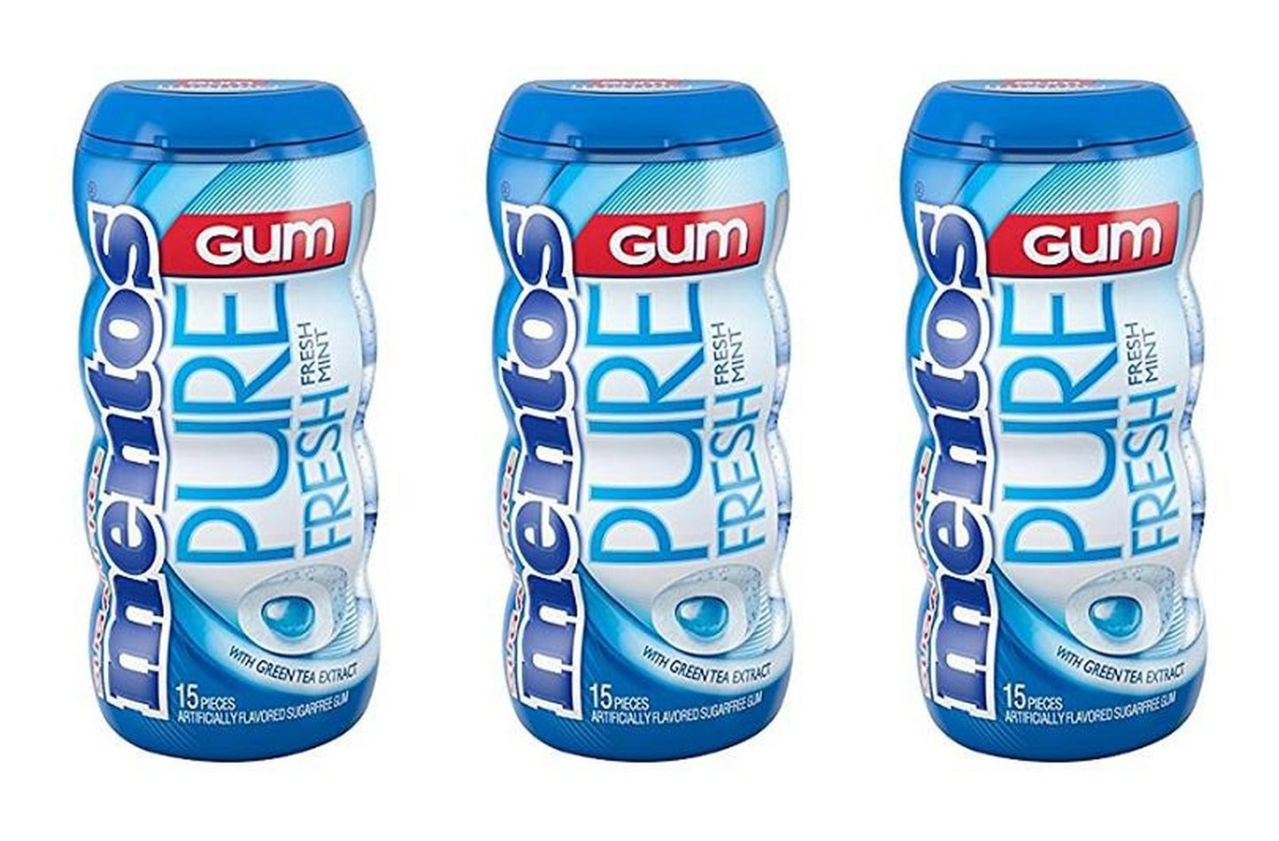 Mentos Pure Fresh Fresh Mint Sugar-Free Gum 15pc Bottles (1.06oz) — 3-Pack