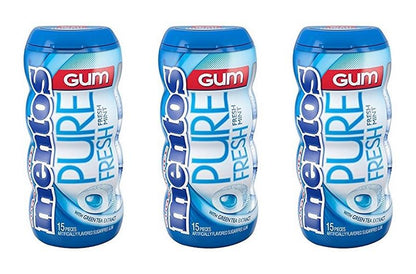 Mentos Pure Fresh Fresh Mint Sugar-Free Gum 15pc Bottles (1.06oz) — 3-Pack