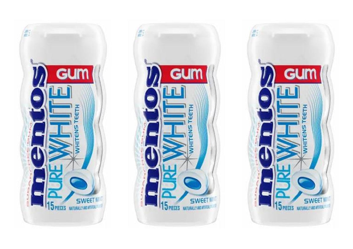 Mentos Pure Fresh Sweet Mint Sugar-Free Gum 15pc Bottles (1.06oz) — 3-Pack
