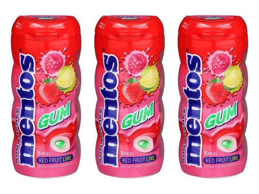 Mentos Pure Fresh Red Fruit Sugar-Free Gum 15pc Bottles (1.06oz) — 3-Pack