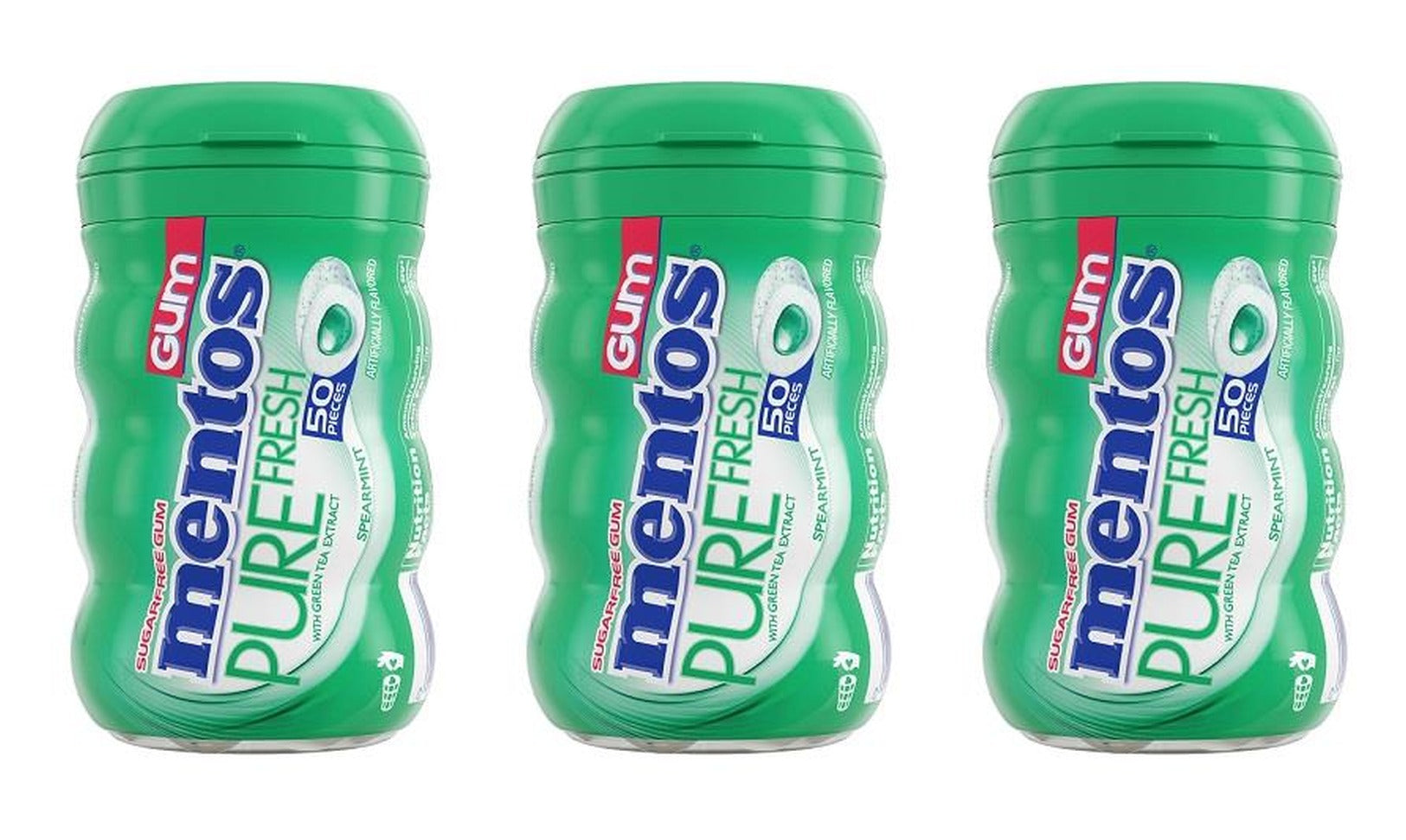 Mentos Pure Fresh Spearmint Sugar-Free Gum 3.53oz Bottles (50 Pieces) — 3-Pack