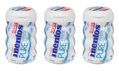 Mentos Pure White Sweet Mint Sugar-Free Gum 3.53oz Bottles (50 Pieces) — 3-Pack