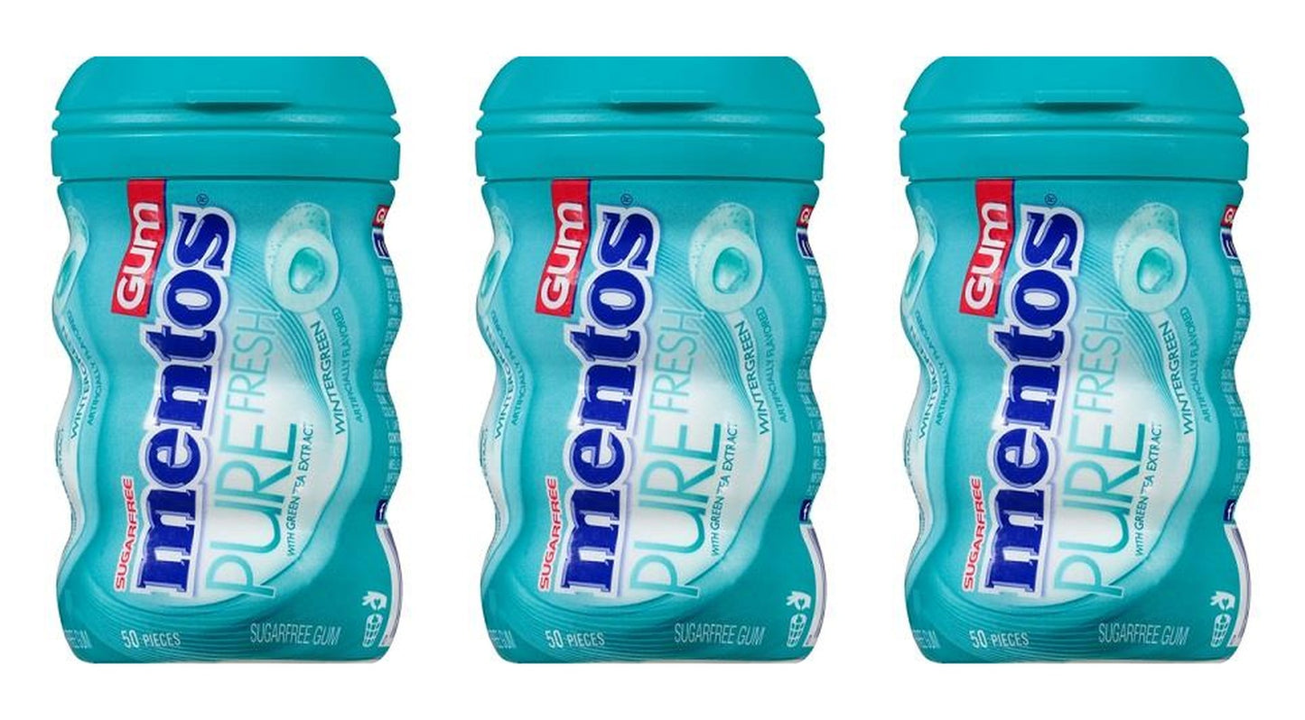 Mentos Pure Fresh Wintergreen Sugar-Free Gum 3.53oz Bottles (50 Pieces) — 3-Pack