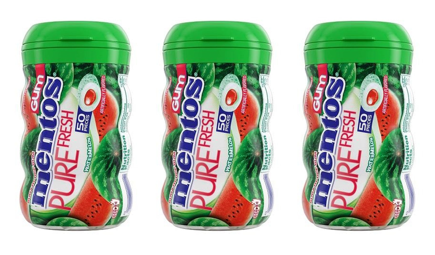 Mentos Pure Fresh Watermelon Sugar-Free Gum 3.53oz Bottles (50 Pieces) — 3-Pack