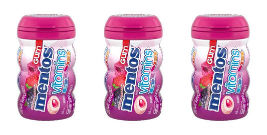 Mentos Vitamins Berry Sugar-Free Gum 3.18oz Bottles (45 Pieces) — 3-Pack