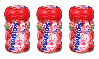 Mentos Pure Fresh Strawberry Sugar-Free Gum 3.53oz Bottles (50 Pieces) — 3-Pack