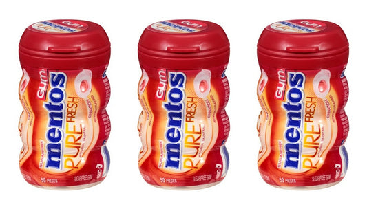 Mentos Pure Fresh Cinnamon Sugar-Free Gum 3.53oz Bottles (50 Pieces) — 3-Pack