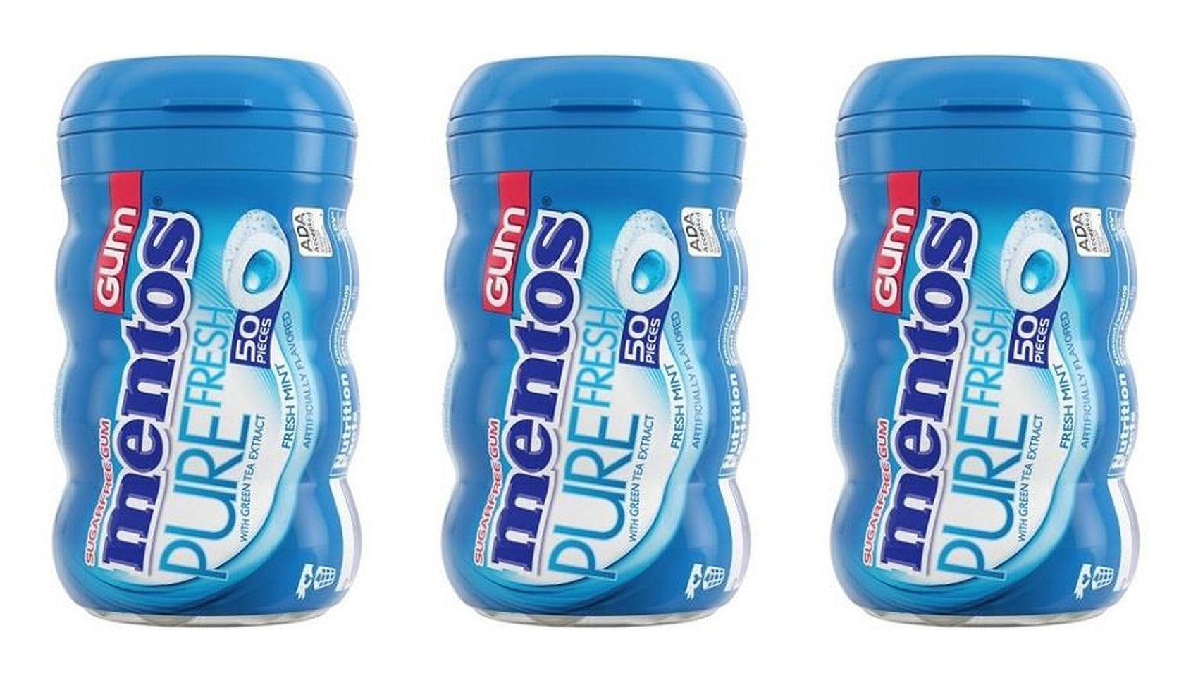 Mentos Pure Fresh Mint Sugar-Free Gum 3.53oz Bottles (50 Pieces, 4-Count Box) — 3-Pack