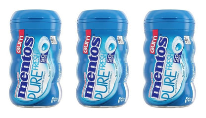 Mentos Pure Fresh Mint Sugar-Free Gum 3.53oz Bottles (50 Pieces, 4-Count Box) — 3-Pack