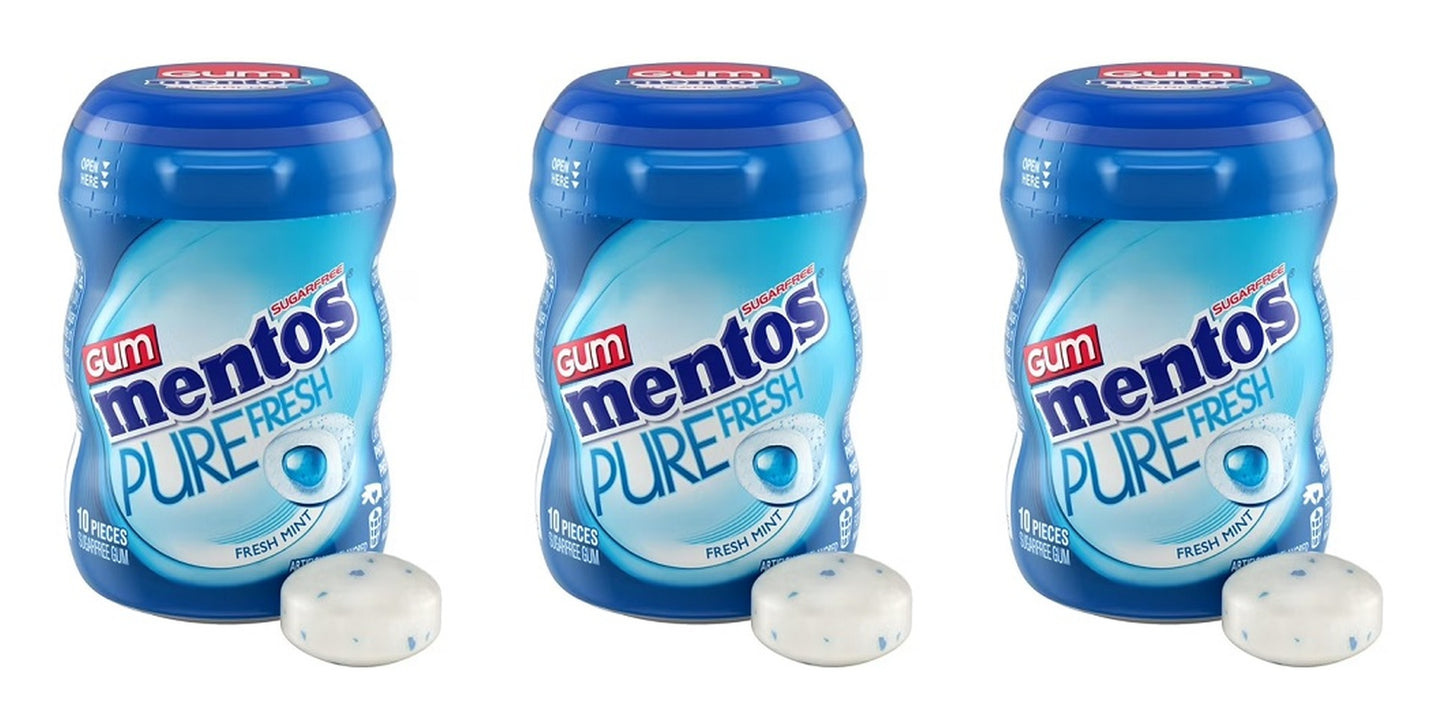 Mentos Pure Fresh Fresh Mint Sugar-Free Gum 10pc Mini Bottles (0.7oz) — 3-Pack