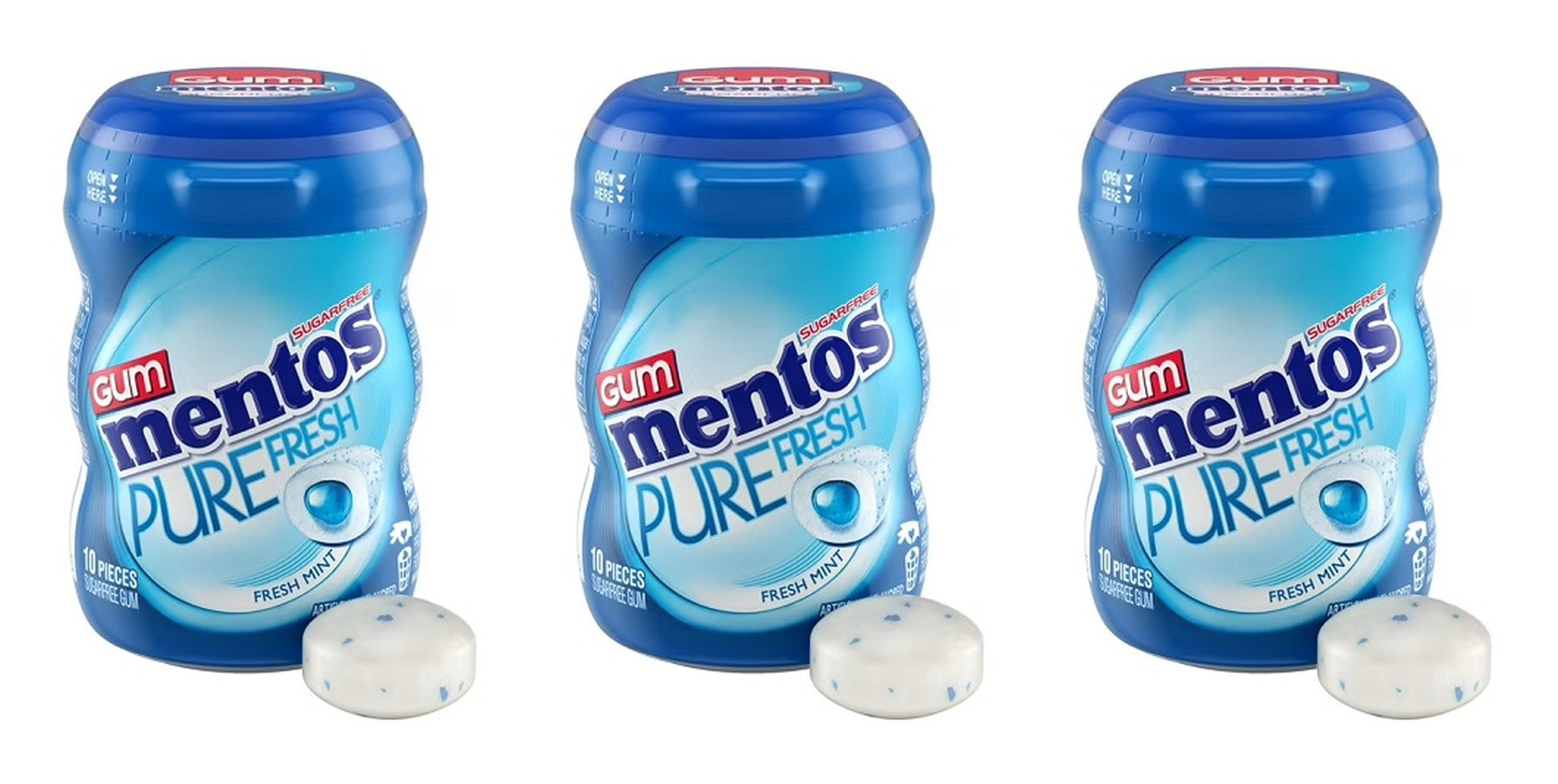 Mentos Pure Fresh Fresh Mint Sugar-Free Gum 10pc Mini Bottles (0.7oz) — 3-Pack
